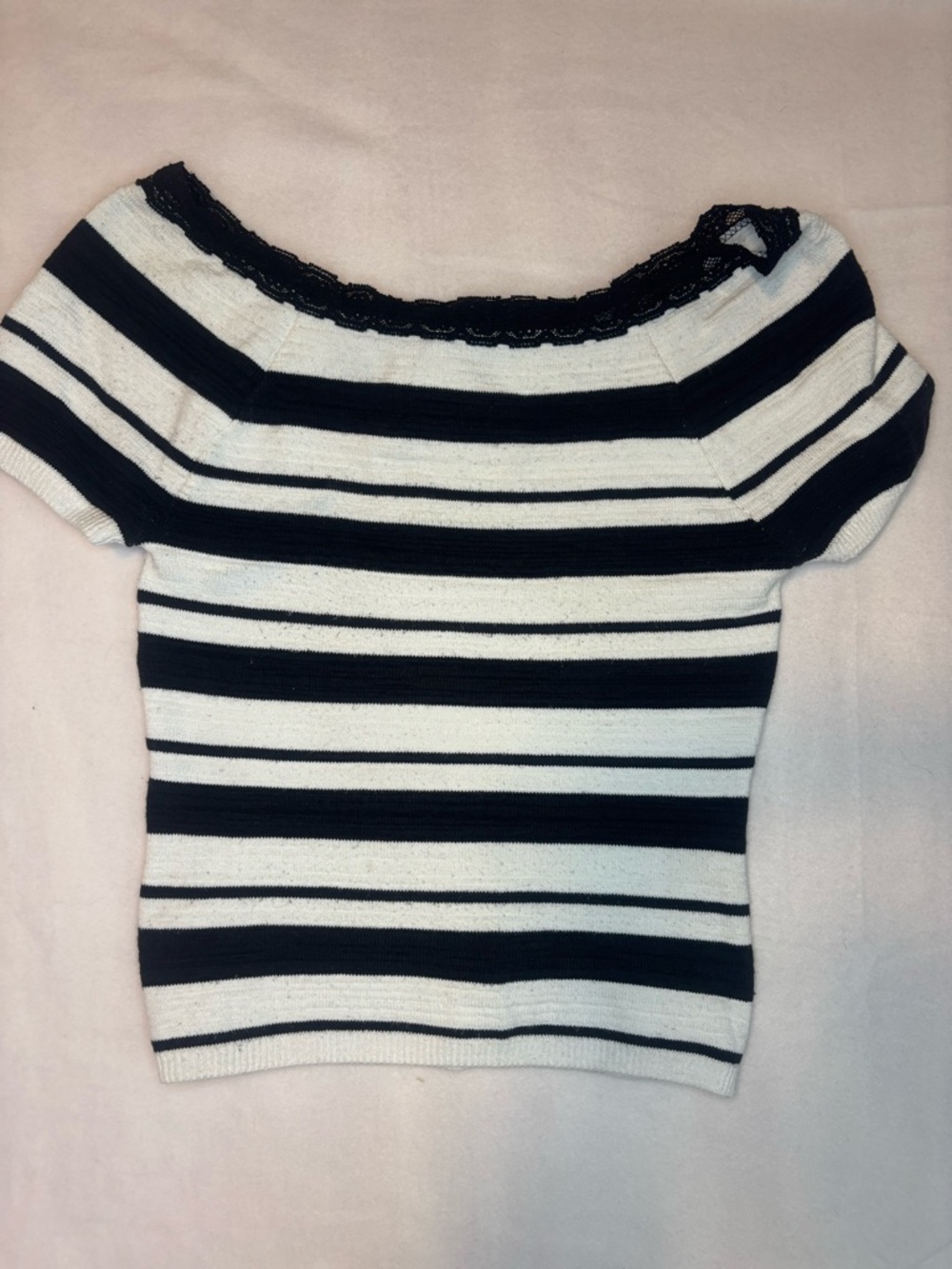 Y2K- Off-the-Shoulder Black & White Striped Sweater Top. MADE IN 🇺🇸
